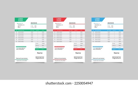 Invoice Design. Invoice design template. Bill form business invoice accounting