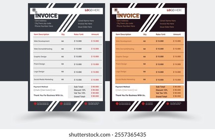 Invoice design template. Bill form business invoice accounting
