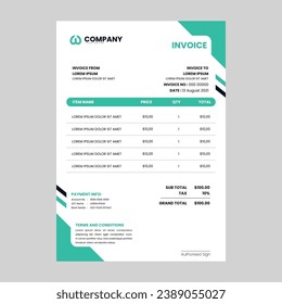 Invoice design template - bookkeeping services green and white vector