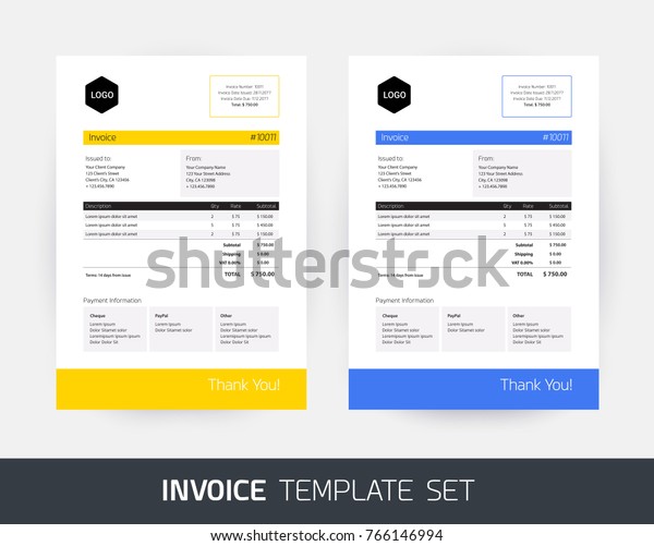 黄色と青の色の会社 会社用の請求書デザインテンプレート のベクター画像素材 ロイヤリティフリー