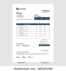 Invoice Design Template. Minimalist invoice design.Vector