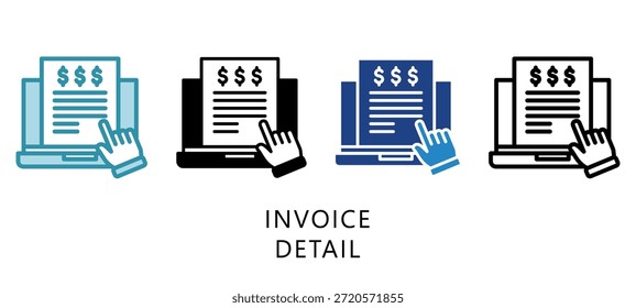 Symbol für mehrere Stile für Rechnungsdetails. Mini-Illustration beziehen sich auf Steuern, Finanzbericht. Für moderne Konzeption, UI, UX Web- und App-Entwicklung.
