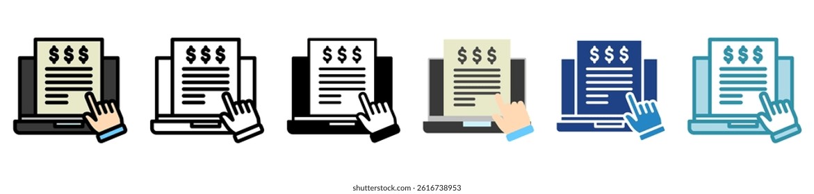 Invoice Detail multi style, mini illustration icon set. outline, flat, glyph, line color. vector for UI, UX, app and web, digital or print, related to Taxation, finance, audit and more.