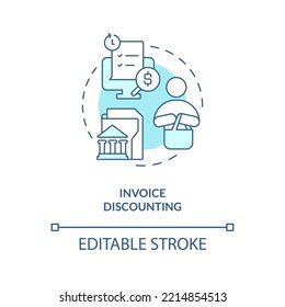 Invoice discounting turquoise concept icon. Source of short term financing abstract idea thin line illustration. Isolated outline drawing. Editable stroke. Arial, Myriad Pro-Bold fonts used