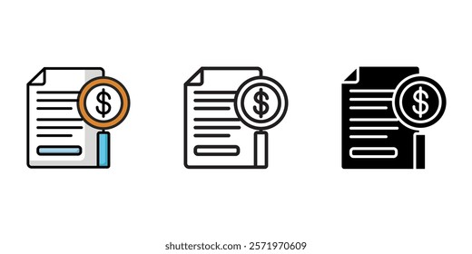 Invoice document with dollar icon. Payment form and billing invoices sign. Paper receipt of finance illustration. Money tax symbol. Business paperwork pictogram.
