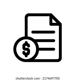Rechnung oder Dokument mit Dollarzeichen Umriss isoliertes Symbol.