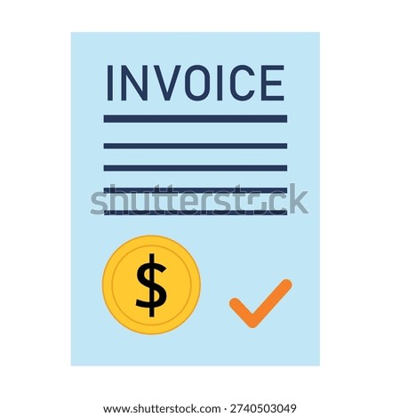 Invoice document icon with dollar coin and check mark symbol representing payment confirmation, billing approval and financial transaction concept isolated on transparent background.