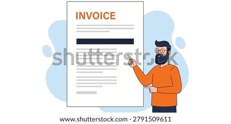 Invoice document management illustration with businessman billing paperwork accounting finance and payment processing