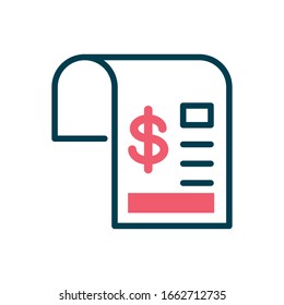 invoice document with money symbol over white background, half color style, vector illustration