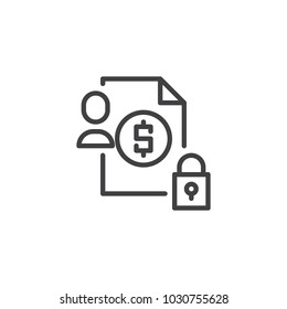 Invoice document protection outline icon. linear style sign for mobile concept and web design. Accounting documents with lock and user simple line vector icon. Symbol, logo illustration