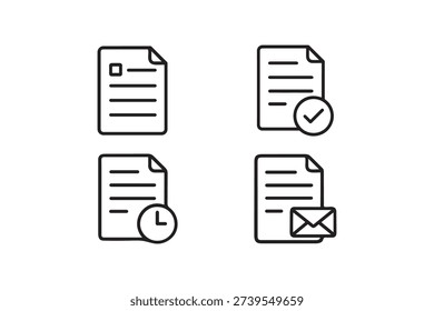 Invoice Document Status Line Icons Set – Approved, Pending and Sent Invoice Vector Icons