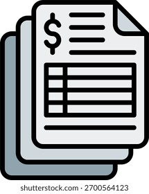 Projeto de vetor de documento de fatura em estilo moderno, conceito de faturamento e recebimento de pagamento, ilustração de finanças contábeis. Ícone Linha Preenchida