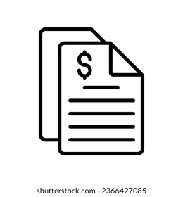 factura, estilo de icono de línea de extracto bancario en dólares. Documento de formulario de pago de empresa. Recibo financiero, archivo de facturación. Informe financiero. impuesto contable. Ilustración vectorial. Diseño en fondo blanco. EPS 10