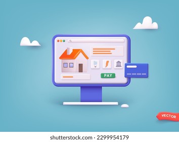 Rechnung und Stromzähler. Rechnungen des Dienstanbieters. Ausgaben für den Stromverbrauch. Reparatur von Technikern, Meterinstallation, Energieeinsparung. 3D-Web-Vektorgrafiken.