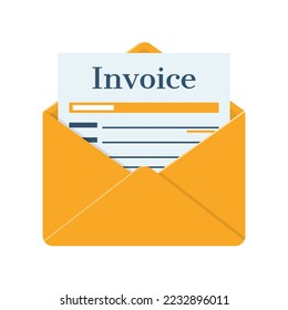 Invoice in envelope. Checking Invoice. The official document is received in the mail. Vector illustration flat design. Isolated on white background.