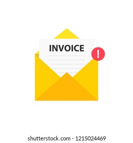 Invoice envelope icon with a picture of a closed letter. Paper document enclosed in an envelope. Delivery of correspondence or office documents. Vector illustration