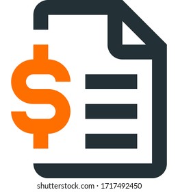 Invoice file. Bill. Payment document. Grey and orange colors.