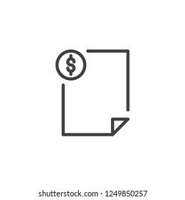 Invoice file document outline icon. linear style sign for mobile concept and web design. Money Payment File simple line vector icon. Symbol, logo illustration. Pixel perfect vector graphics