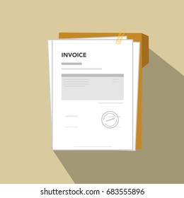 Invoice flat icon illustration, illustration invoice document with paper, template sheet, clip and folder.