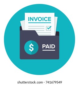 Invoice flat icon. Payment and bill invoice. Order symbol concept. Tax sign design. Paper invoice document in folder. Vector illustration in flat style
