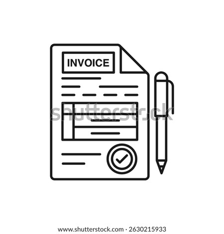 Invoice flat line icon. Receipt, paper with pen sign. Thin linear logo for legal financial services, accountancy.