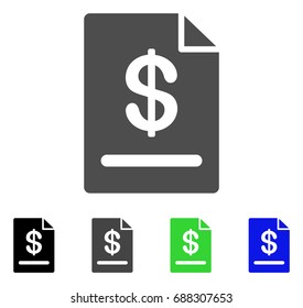 Invoice flat vector illustration. Colored invoice, gray, black, blue, green icon versions. Flat icon style for application design.