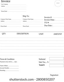 INVOICE Form ,Template, Bill for SME ,Business, Company , Easy Used, White and Black Tone
