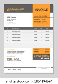 Invoice form. Work sales order template, paper sheet with table file, minimalist professional finance accounting bill, customizable company document design, office stationery vector illustration