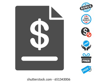 Invoice gray icon with free bonus pictograph collection. Vector illustration style is flat iconic symbols.