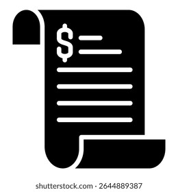 Ícone de símbolo de fatura. Design de ícone de vetor simples em estilo de glifo. Formato de vetor editável