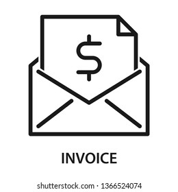 Invoice icon. Bill of invoice attached to the letter for customers. Stroke outline style. Vector. Isolate on white background.