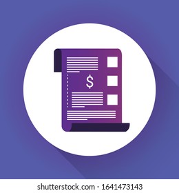 Invoice icon. Bill paid symbol. Tax form  icon. Paper document with money sign