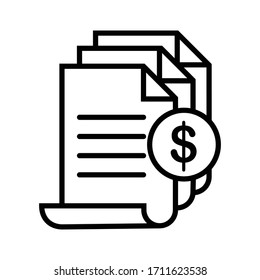Invoice Icon. Bill Paid Symbol. Tax Form Outline Icon. Paper Document With Money Sign. 