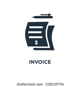 Invoice icon. Black filled vector illustration. Invoice symbol on white background. Can be used in web and mobile.