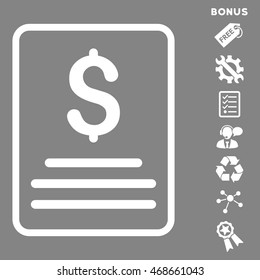 Invoice icon with bonus pictograms. Vector illustration style is flat iconic symbols, white color, gray background, rounded angles.