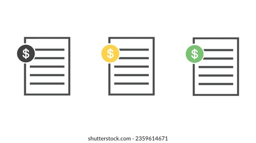 Icono de factura, concepto de documento financiero de negocio moderno icono de vector plano sobre fondo blanco en tres estilos diferentes. Ilustración vectorial eps10.
