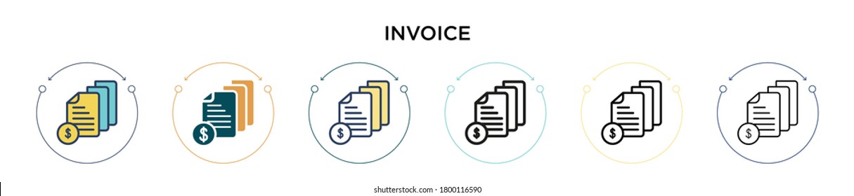 Invoice icon in filled, thin line, outline and stroke style. Vector illustration of two colored and black invoice vector icons designs can be used for mobile, ui, web