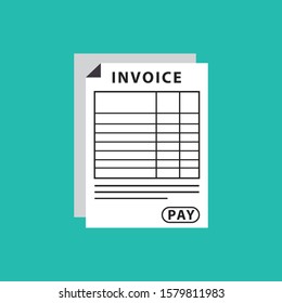 Invoice icon in flat line style, isolated on green background.