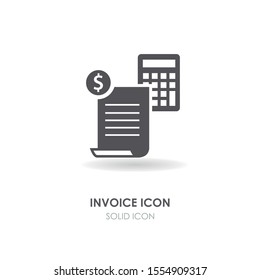 An invoice icon. Flat icon with invoice paper and calculator. Editable vector.