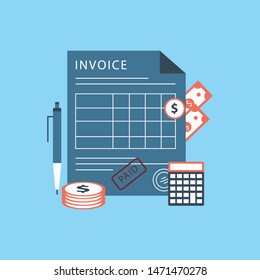 Invoice icon in the flat style, isolated from the background. Payment and billing invoices, business or financial operations sign