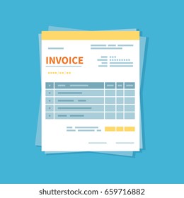 Invoice icon isolated on a blue background. Unfilled, minimalistic form of the document. Payment and invoicing, business or financial operations sign. Template design in the flat style.  Vector