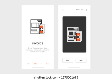 invoice icon on a dark and light background. accompanied by layout design for the mobile app. made for payment and economy icon