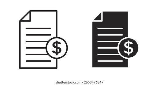 Icono de Factura, signo de Vector de contorno, pictograma de estilo lineal y sólido aislado en blanco.