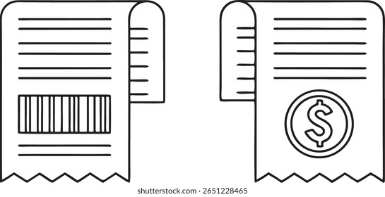 invoice icon, paper receipt with barcode and dollar, editable fintech symbol, flat vector for billing dashboard and finance apps