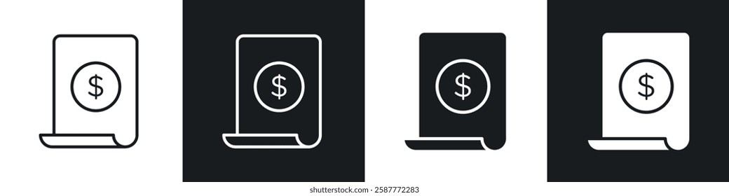 Invoice icon set black and white colors. Graphic Vector icons pack