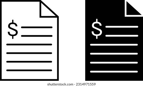 Invoice icon sheet, simple trendy flat style line and solid Isolated vector illustration on white background. For apps, logo, websites, symbol , UI, UX, graphic and web design. EPS 10.
