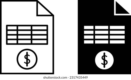 Invoice icon sheet, simple trendy flat style line and solid Isolated vector illustration on white background. For apps, logo, websites, symbol , UI, UX, graphic and web design. EPS 10.