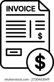Rechnungssymbol, das ein Abrechnungsdokument mit einem Währungssymbol anzeigt, das Buchhaltungsrechnungen, Zahlungsdatensätze, Finanzdokumente und Geschäftstransaktionen darstellt.