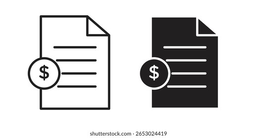 Invoice icon symbol set in black. line and flat icons