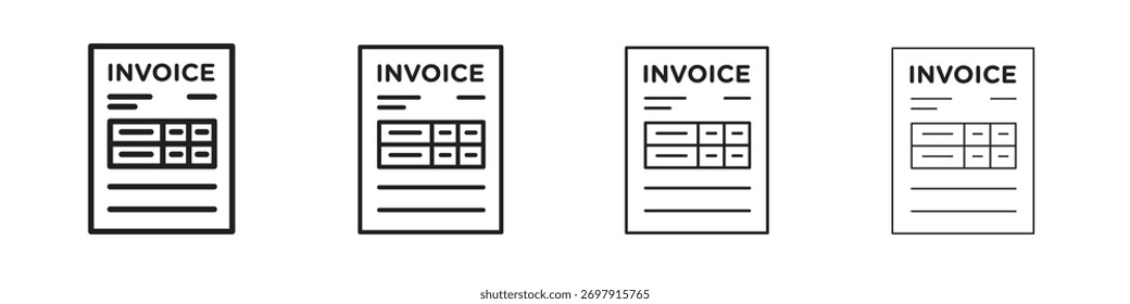 Invoice icon. Thin, Light Regular And Bold style design isolated on white background